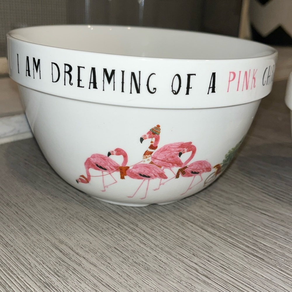 NEW COASTAL LINE KATHRYN WHITE CHRISTMAS PINK FLAMINGO PORCELAIN PARTY B…